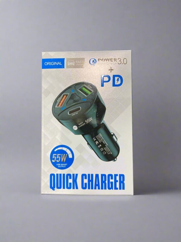 55W Fast Car Charger with QC 3.0 + PD (Multi‑Port)