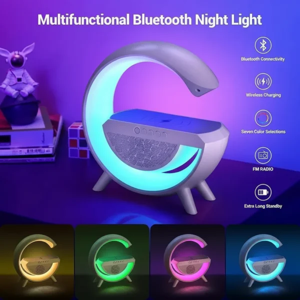 G Shape Led Table Lamp with Wireless Charging, Alarm Clock & Music Speaker