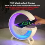 G Shape Led Table Lamp with Wireless Charging, Alarm Clock & Music Speaker